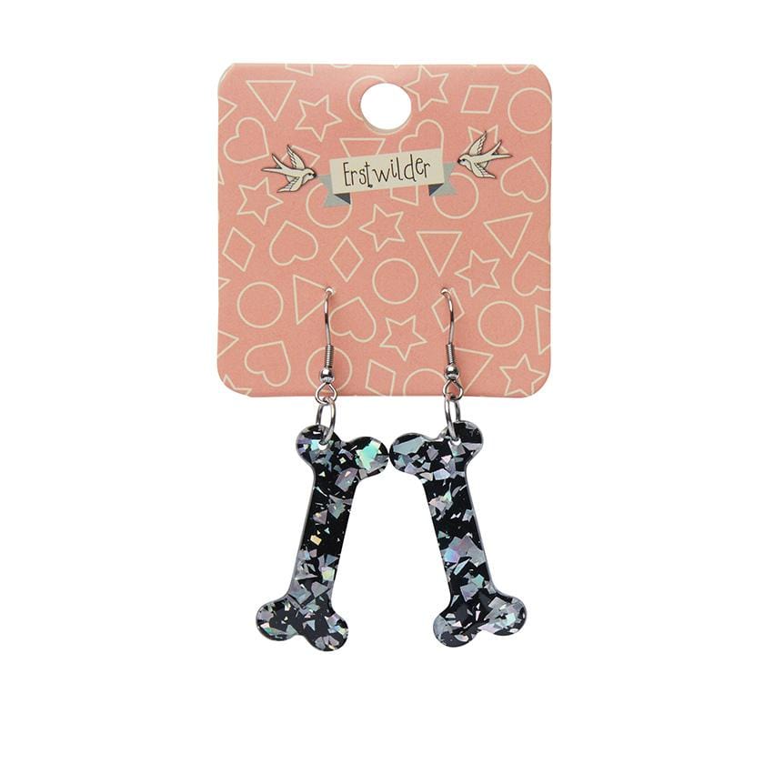 Erstwilder Essentials Bones Chunky Glitter Resin Drop Earrings - Silver EE1014-CG7200