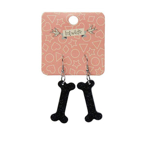 Erstwilder Essentials Bones Glitter Resin Drop Earrings - Black EE1014-SG7000