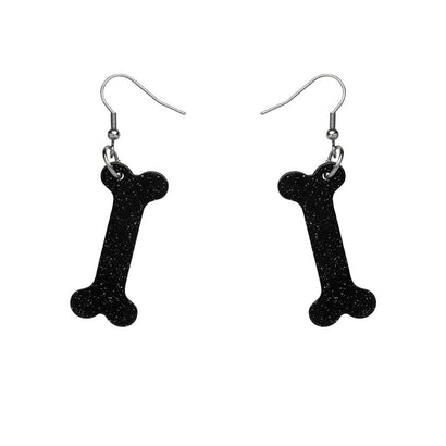 Erstwilder Essentials Bones Glitter Resin Drop Earrings - Black EE1014-SG7000