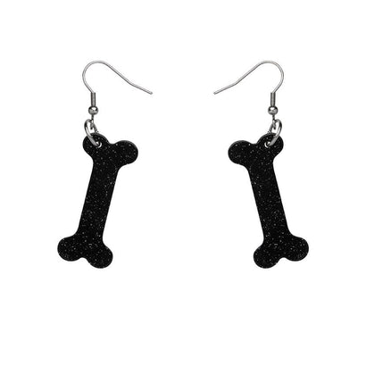 Erstwilder Essentials Bones Glitter Resin Drop Earrings - Black EE1014-SG7000