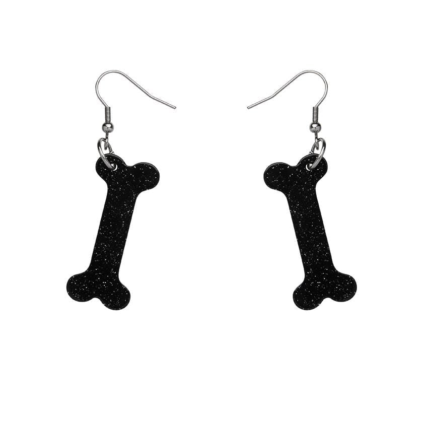 Erstwilder Essentials Bones Glitter Resin Drop Earrings - Black EE1014-SG7000