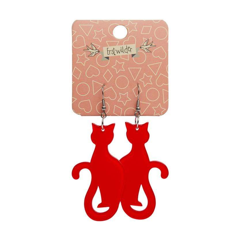 Erstwilder Essentials Sitting Cat Bubble Resin Drop Earrings - Red EE1017-BU1000