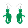Sitting Cat Bubble Resin Drop Earrings - Green