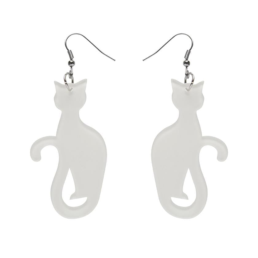 Erstwilder Essentials Sitting Cat Bubble Resin Drop Earrings - White EE1017-BU8000
