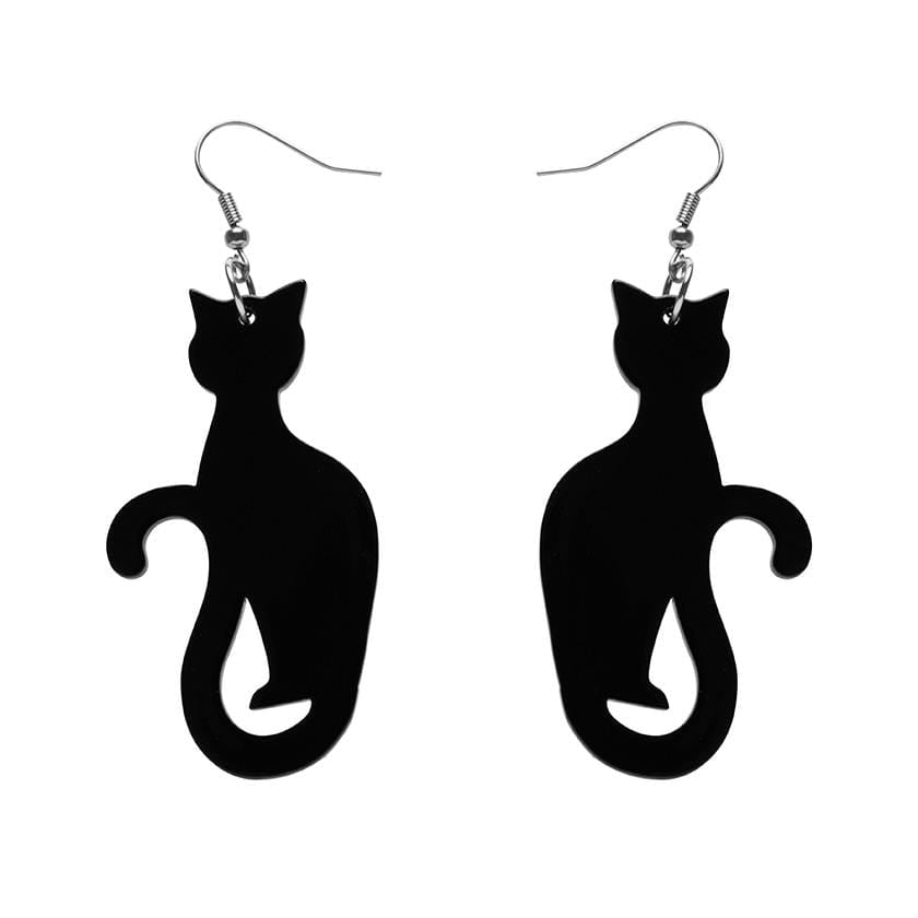 Erstwilder Essentials Sitting Cat Solid Resin Drop Earrings - Black EE1017-SO7000
