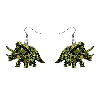 Erstwilder Essentials Triceratops Chunky Glitter Resin Drop Earrings - Lime EE1019-CG4200