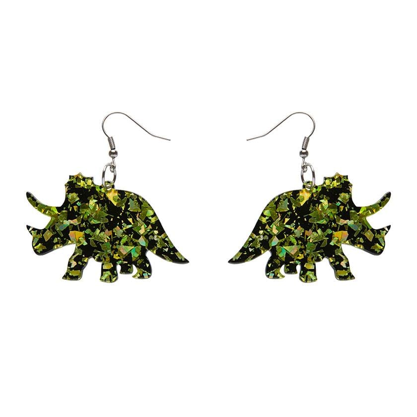 Erstwilder Essentials Triceratops Chunky Glitter Resin Drop Earrings - Lime EE1019-CG4200