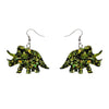 Triceratops Chunky Glitter Resin Drop Earrings - Lime