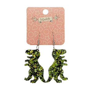 Erstwilder Essentials Tyrannosaurus Chunky Glitter Resin Drop Earrings - Lime EE1020-CG4200