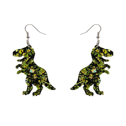 Erstwilder Essentials Tyrannosaurus Chunky Glitter Resin Drop Earrings - Lime EE1020-CG4200
