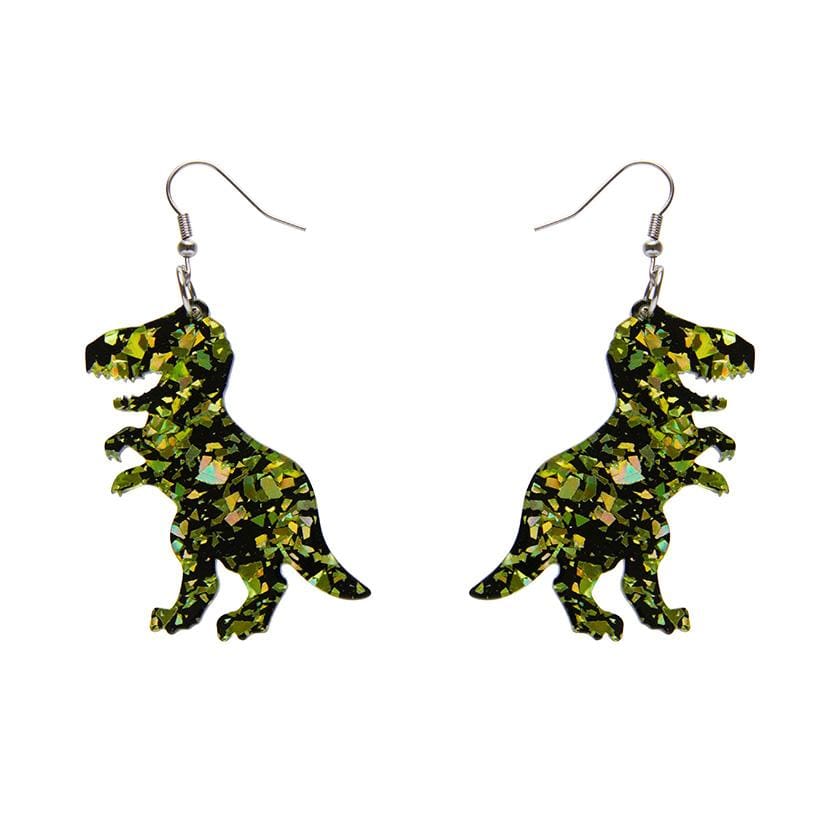 Erstwilder Essentials Tyrannosaurus Chunky Glitter Resin Drop Earrings - Lime EE1020-CG4200