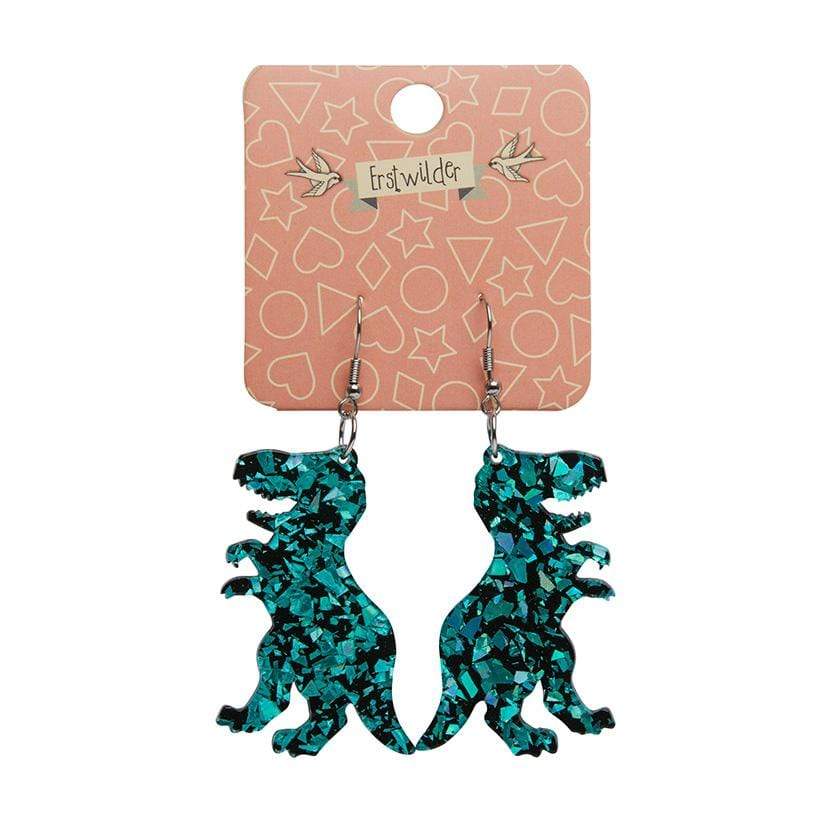 Erstwilder Essentials Tyrannosaurus Chunky Glitter Resin Drop Earrings - Teal EE1020-CG4400