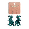 Tyrannosaurus Chunky Glitter Resin Drop Earrings - Teal