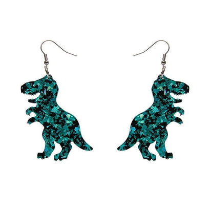 Erstwilder Essentials Tyrannosaurus Chunky Glitter Resin Drop Earrings - Teal EE1020-CG4400