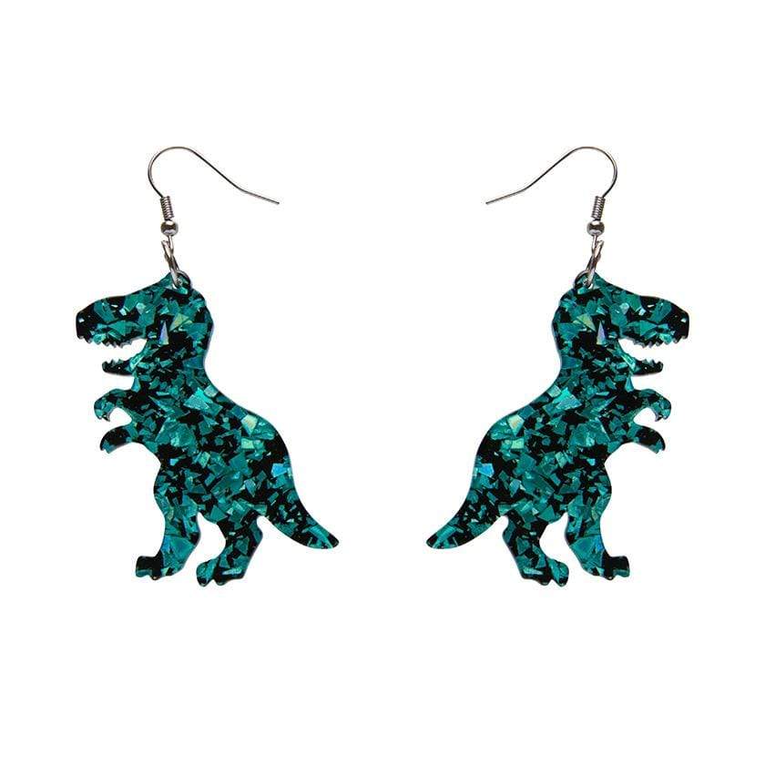 Erstwilder Essentials Tyrannosaurus Chunky Glitter Resin Drop Earrings - Teal EE1020-CG4400