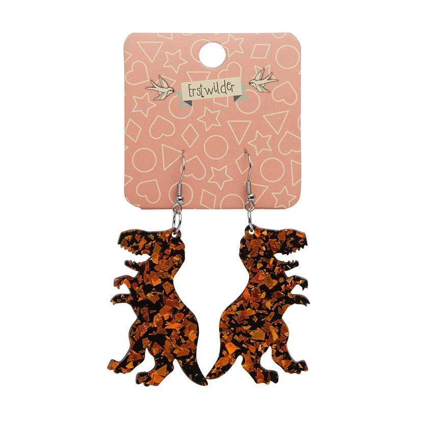 Erstwilder Essentials Tyrannosaurus Chunky Glitter Resin Drop Earrings - Orange EE1020-CG6100