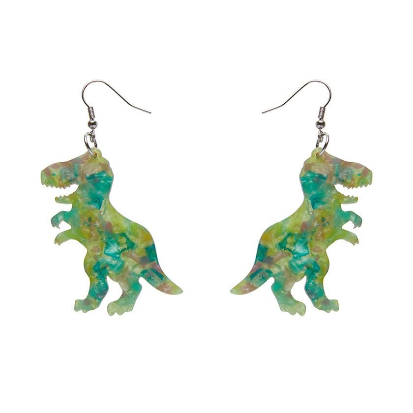 Erstwilder Essentials Tyrannosaurus Mottled Resin Drop Earrings - Green EE1020-MO4000