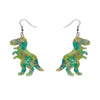 Tyrannosaurus Mottled Resin Drop Earrings - Green