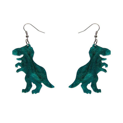 Erstwilder Essentials Tyrannosaurus Ripple Glitter Resin Drop Earrings - Emerald EE1020-RG4100