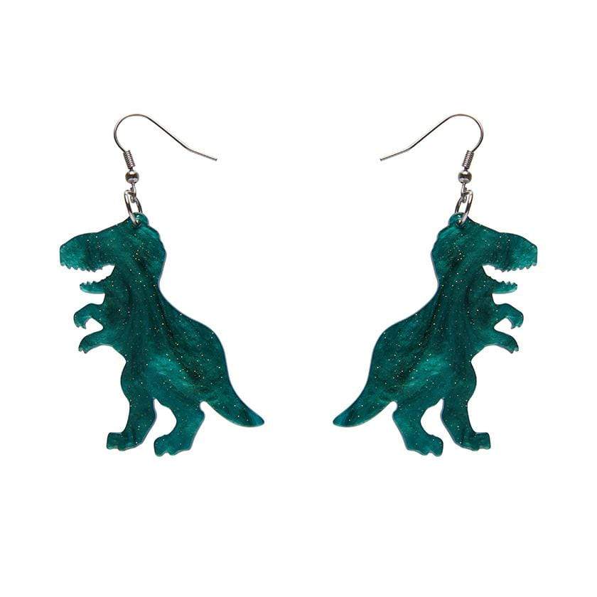 Erstwilder Essentials Tyrannosaurus Ripple Glitter Resin Drop Earrings - Emerald EE1020-RG4100