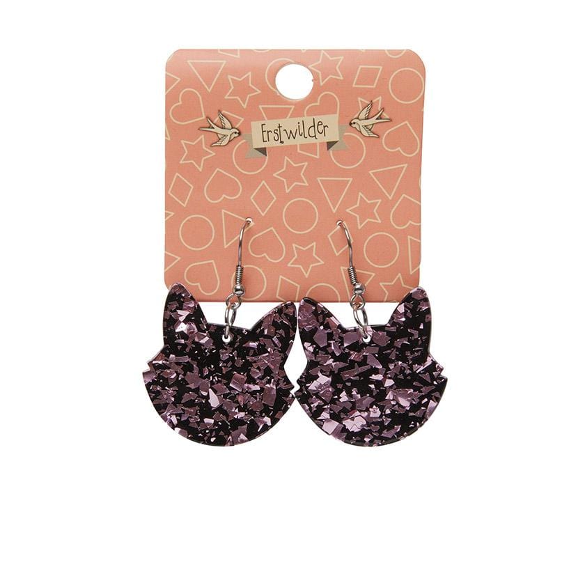 Erstwilder Essentials Solid Cat Head Chunky Glitter Resin Drop Earrings - Pink EE1027-CG2000