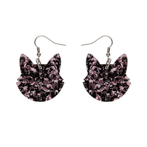 Erstwilder Essentials Solid Cat Head Chunky Glitter Resin Drop Earrings - Pink EE1027-CG2000