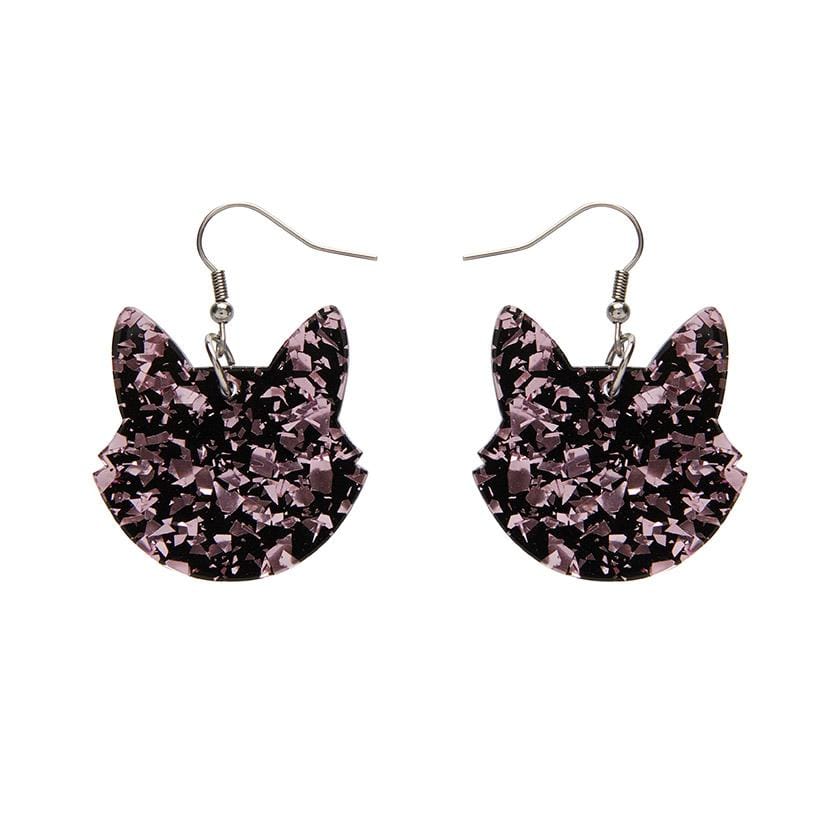 Erstwilder Essentials Solid Cat Head Chunky Glitter Resin Drop Earrings - Pink EE1027-CG2000