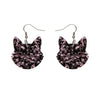 Solid Cat Head Chunky Glitter Resin Drop Earrings - Pink