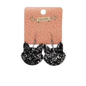 Erstwilder Essentials Solid Cat Head Chunky Glitter Resin Drop Earrings - Silver EE1027-CG7200