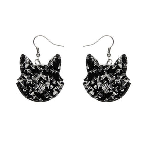 Erstwilder Essentials Solid Cat Head Chunky Glitter Resin Drop Earrings - Silver EE1027-CG7200