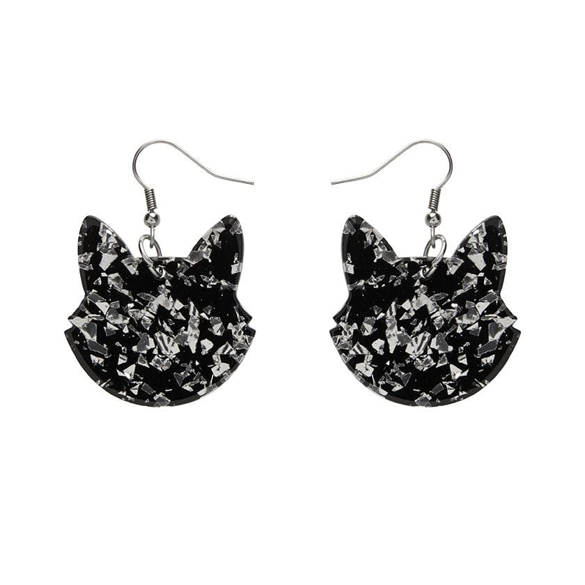 Erstwilder Essentials Solid Cat Head Chunky Glitter Resin Drop Earrings - Silver EE1027-CG7200