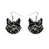 Solid Cat Head Chunky Glitter Resin Drop Earrings - Silver