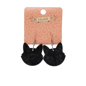 Erstwilder Essentials Solid Cat Head Ripple Resin Drop Earrings - Black EE1027-RI7000