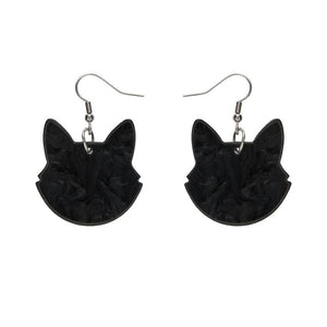 Erstwilder Essentials Solid Cat Head Ripple Resin Drop Earrings - Black EE1027-RI7000
