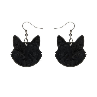 Erstwilder Essentials Solid Cat Head Ripple Resin Drop Earrings - Black EE1027-RI7000