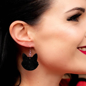 Erstwilder Essentials Solid Cat Head Ripple Resin Drop Earrings - Black EE1027-RI7000