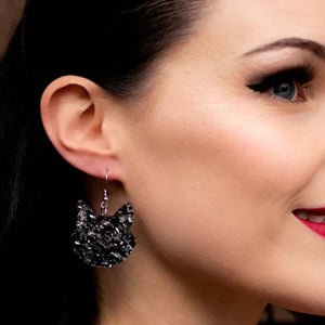 Erstwilder Essentials Solid Cat Head Chunky Glitter Resin Drop Earrings - Silver EE1027-CG7200