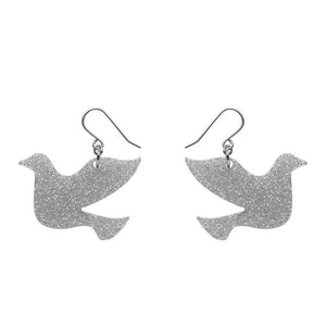 Erstwilder Essentials Dove Glitter Resin Drop Earrings - Silver EE1028-SG7200