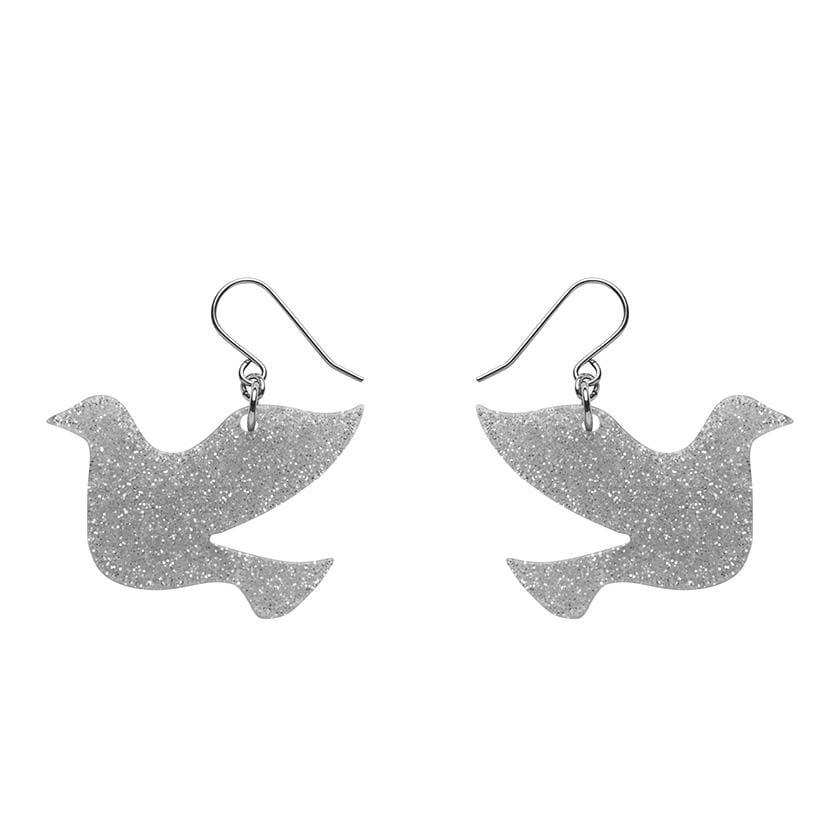 Erstwilder Essentials Dove Glitter Resin Drop Earrings - Silver EE1028-SG7200