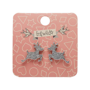 Erstwilder Essentials Reindeer Glitter Resin Stud Earrings - Silver EE0017-SG7200