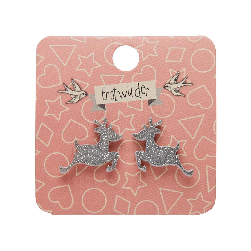 Erstwilder Essentials Reindeer Glitter Resin Stud Earrings - Silver EE0017-SG7200