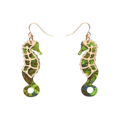 Seahorse Textured Resin Drop Earrings - Green  -  Erstwilder  -  Quirky Resin and Enamel Accessories