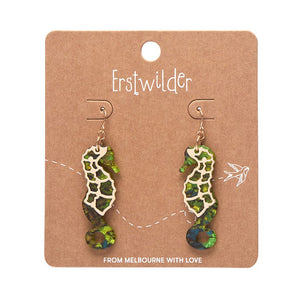 Seahorse Textured Resin Drop Earrings - Green  -  Erstwilder  -  Quirky Resin and Enamel Accessories