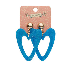 Erstwilder Essentials Statement Glitter Ripple Heart Drop Earrings - Aqua AK1EE01