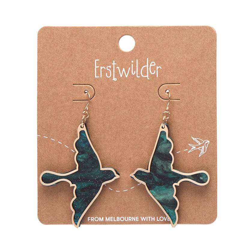 Swallow Ripple Glitter Resin Drop Earrings - Green  -  Erstwilder  -  Quirky Resin and Enamel Accessories