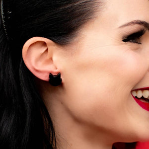 Erstwilder Essentials Cat Head Ripple Resin Stud Earrings - Black EE0011-RI7000