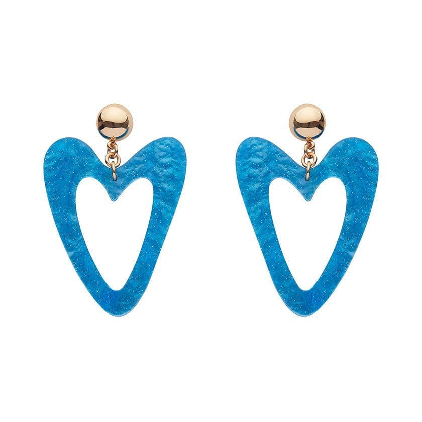 Erstwilder Essentials Statement Glitter Ripple Heart Drop Earrings - Aqua AK1EE01