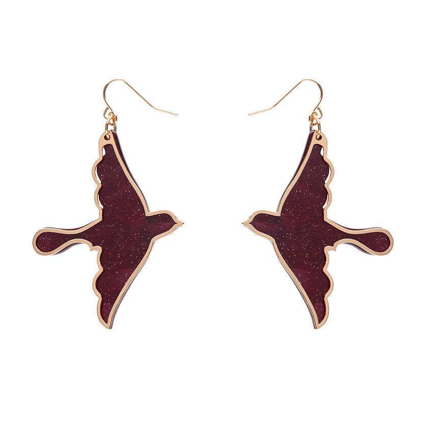 Swallow Ripple Glitter Resin Drop Earrings - Burgundy  -  Erstwilder  -  Quirky Resin and Enamel Accessories