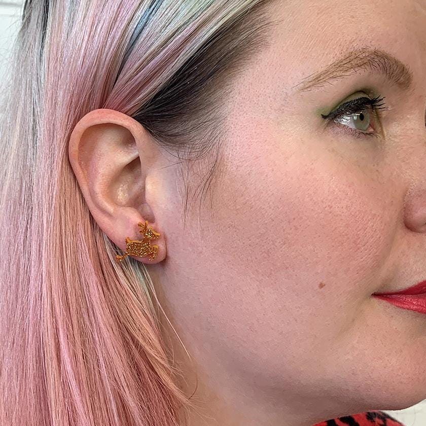 Erstwilder Essentials Reindeer Glitter Resin Stud Earrings - Gold EE0017-SG6500