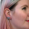 Dove Glitter Resin Stud Earrings - Silver